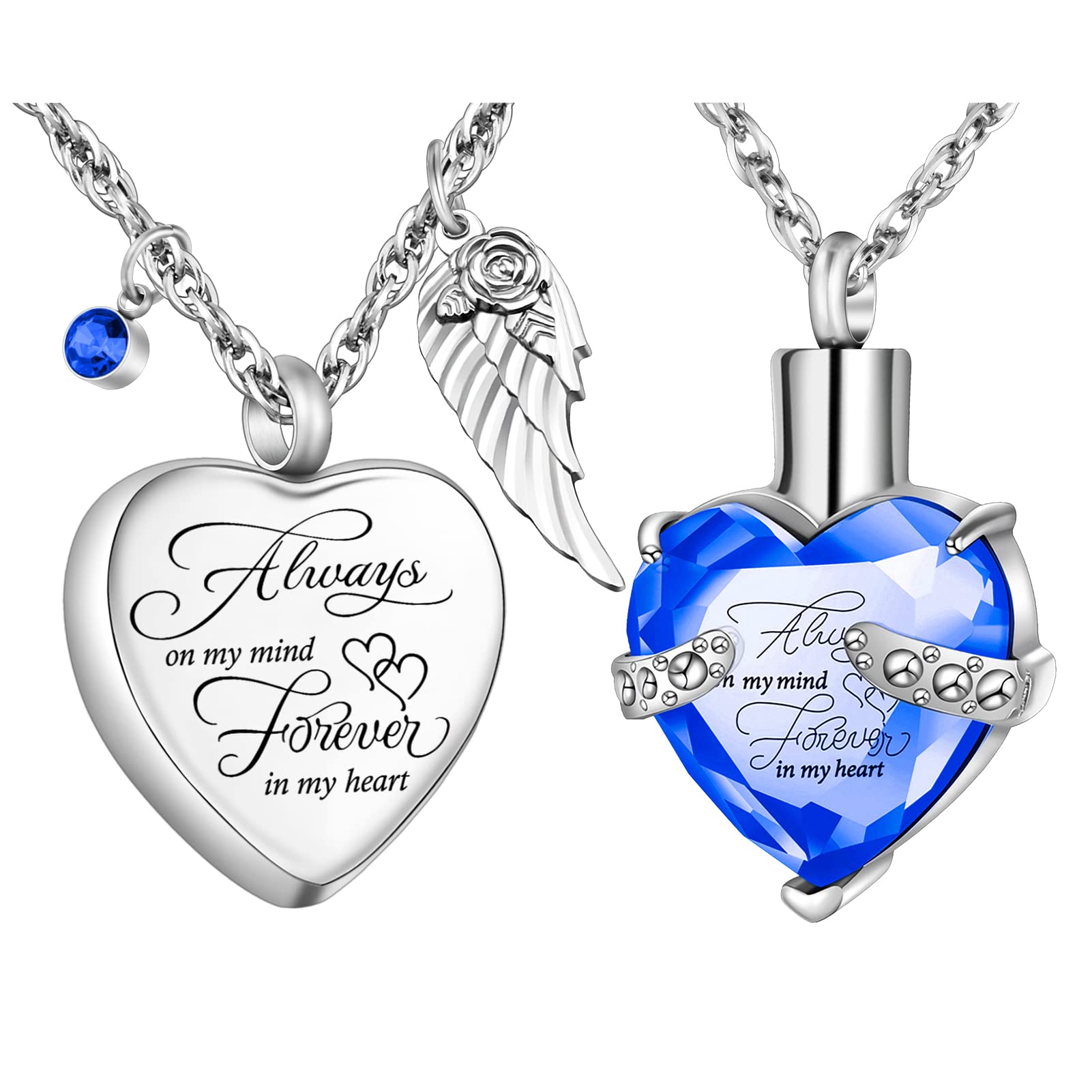 XIUDACrystal Urn Necklace for Human Ashes Heart Birthstone Memorial Cremation Jewelry Ash Necklace for Women