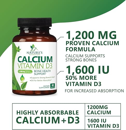 Miniatura 3 de Suplemento de calcio con vitamina D  1200 mg de carbonato de calcio con 1600 UI de vitaminas D3  Apoya la fuerza ósea, los dientes y el sistema