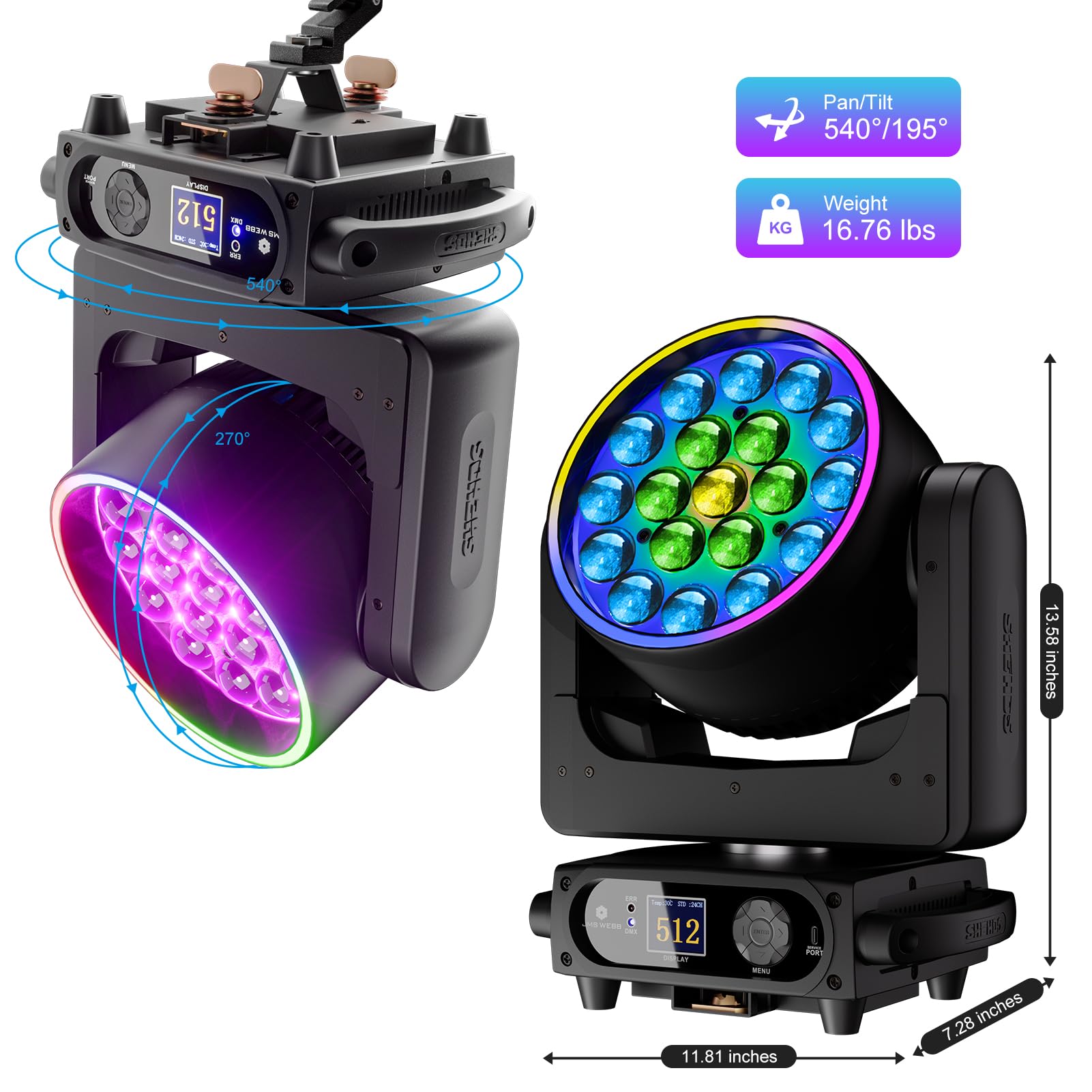 Amazon.co.jp: SHEHDS ムービングヘッドライト LED 19x15W RGBW 4in1