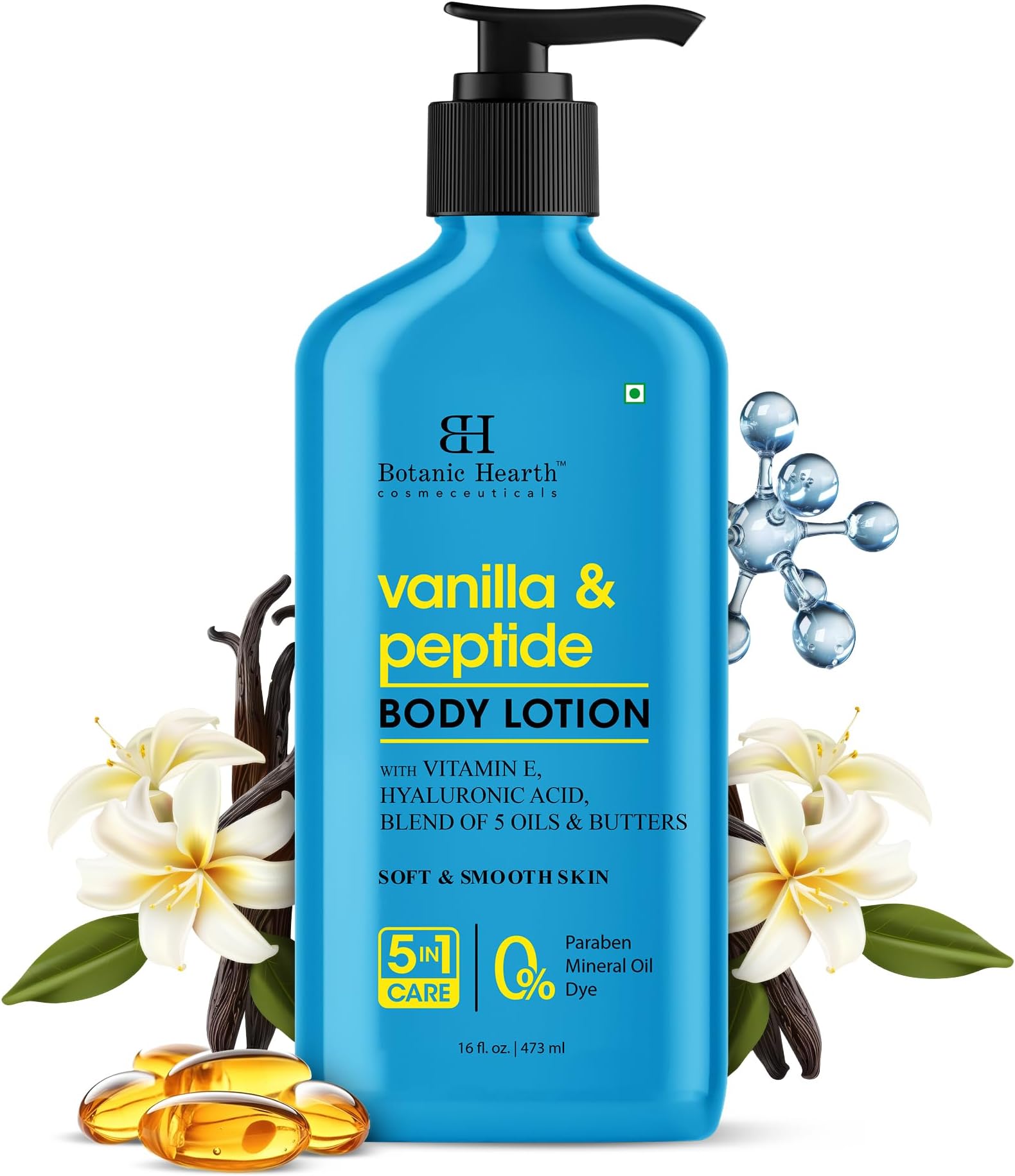 Botanic Hearth Vanilla & Peptide Body Lotion 16 fl oz | Soft & Smooth Skin | 5 Oil Blend & Butters | 5-in-1 Care | Paraben Free, Dye Free | Daily Moisturizing Lotion for All Skin Types