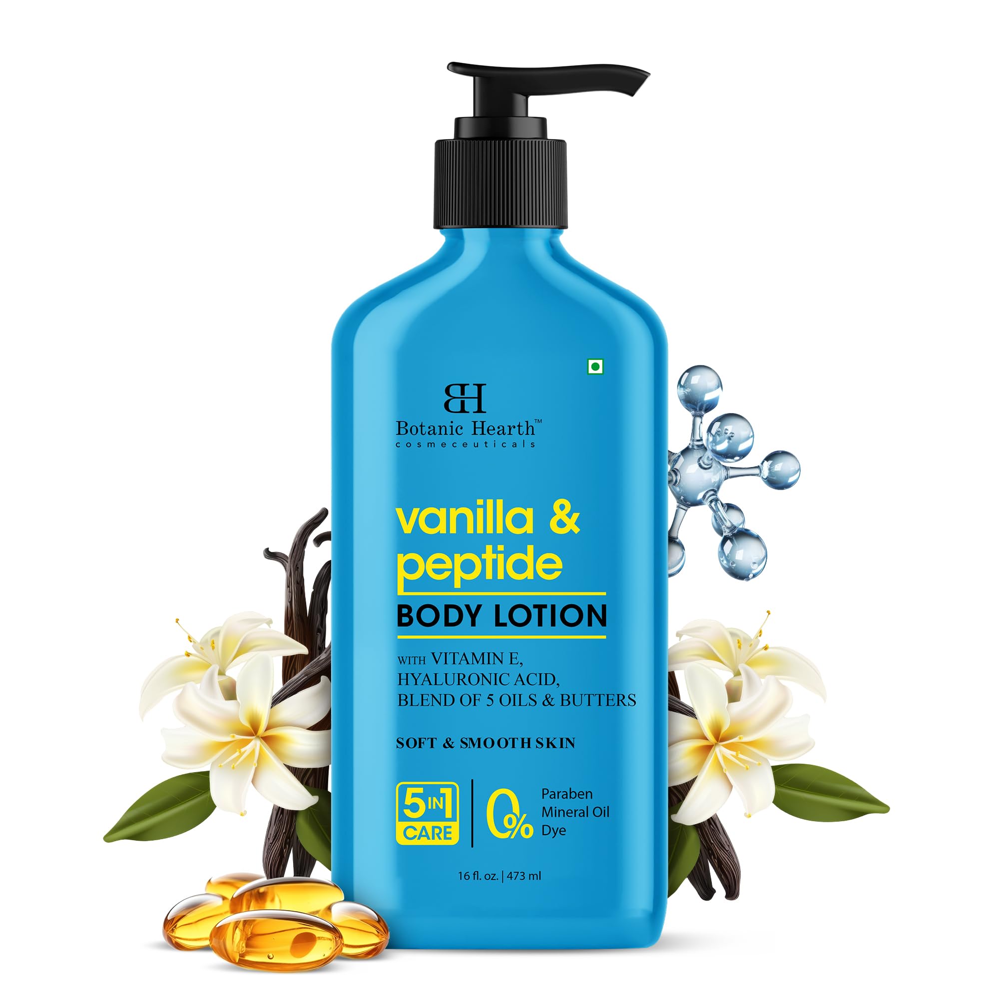 Botanic HearthVanilla & Peptide Body Lotion 16 fl oz | Soft & Smooth Skin | 5 Oil Blend & Butters | 5-in-1 Care | Paraben Free, Dye Free | Daily Moisturizing Lotion for All Skin Types