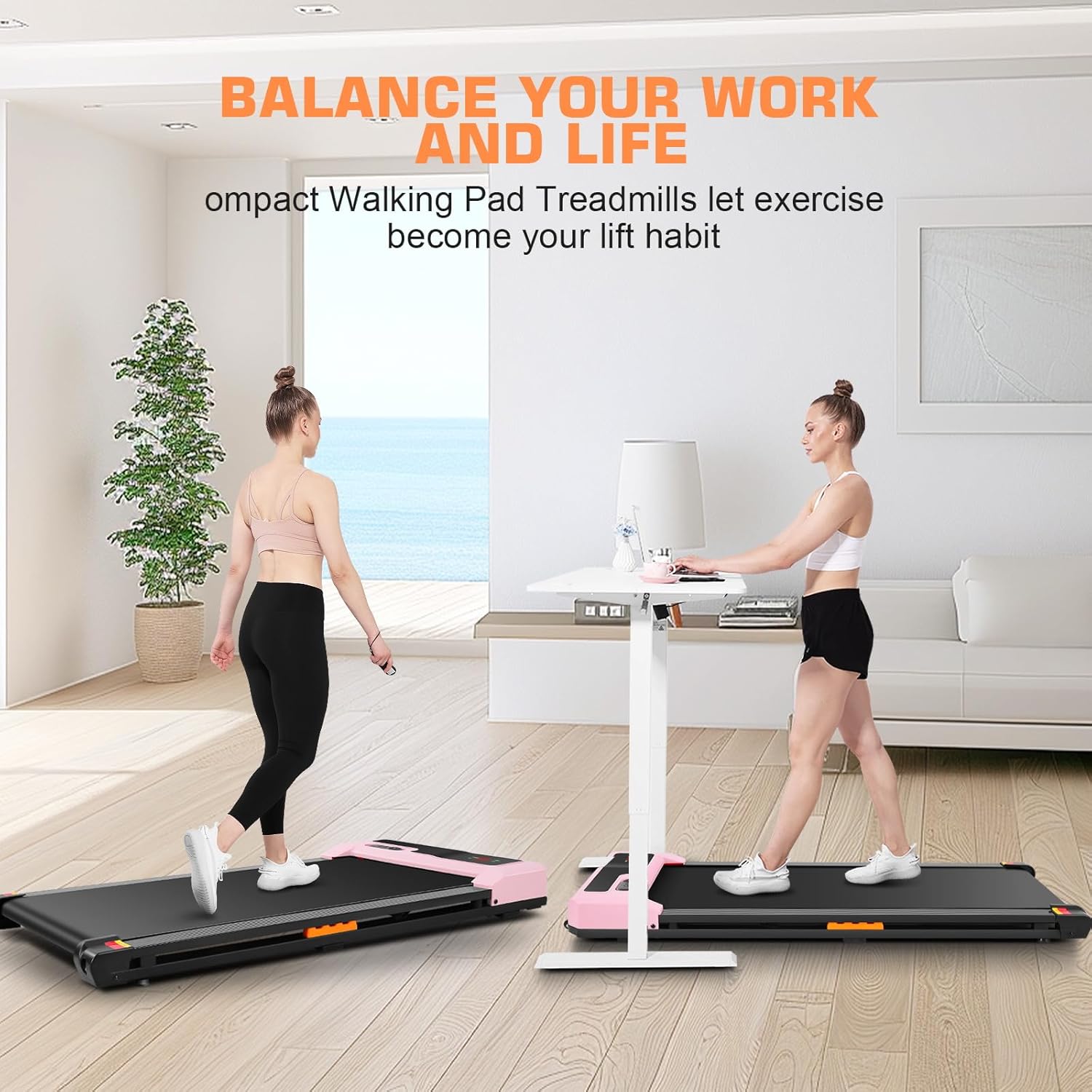 FUNMILY Walking Pad 3 in 1 Under Desk Treadmill, 2.5 HP Quiet Portable Walking Treadmill 300lbs Weight Capacity, Walking Jogging Machine Remote Control LED Display Small Treadmills for Home Office