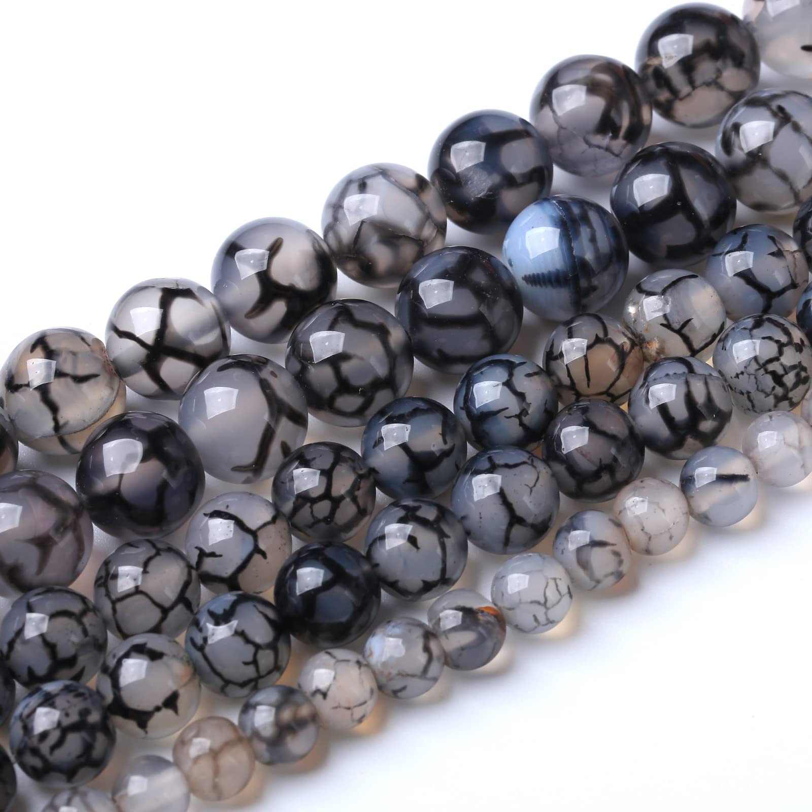 8mm 45pcs Natural Black Dragon Vein Agate Stone Beads Jewelry