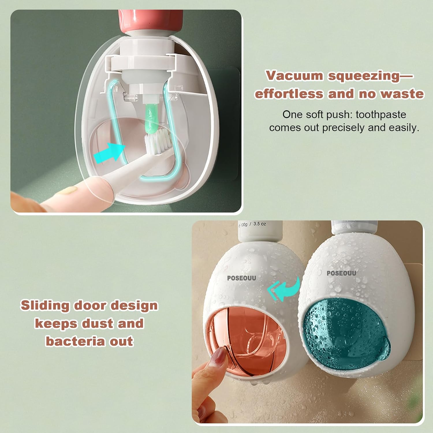 Toothpaste Dispenser Wall Mounted for Bathroom Automatic Toothpaste Squeezer for Kids and Adult with Custom Cleaning Brush & 2 Heavy-Duty Adhesive Pads (Sapphire Blue)