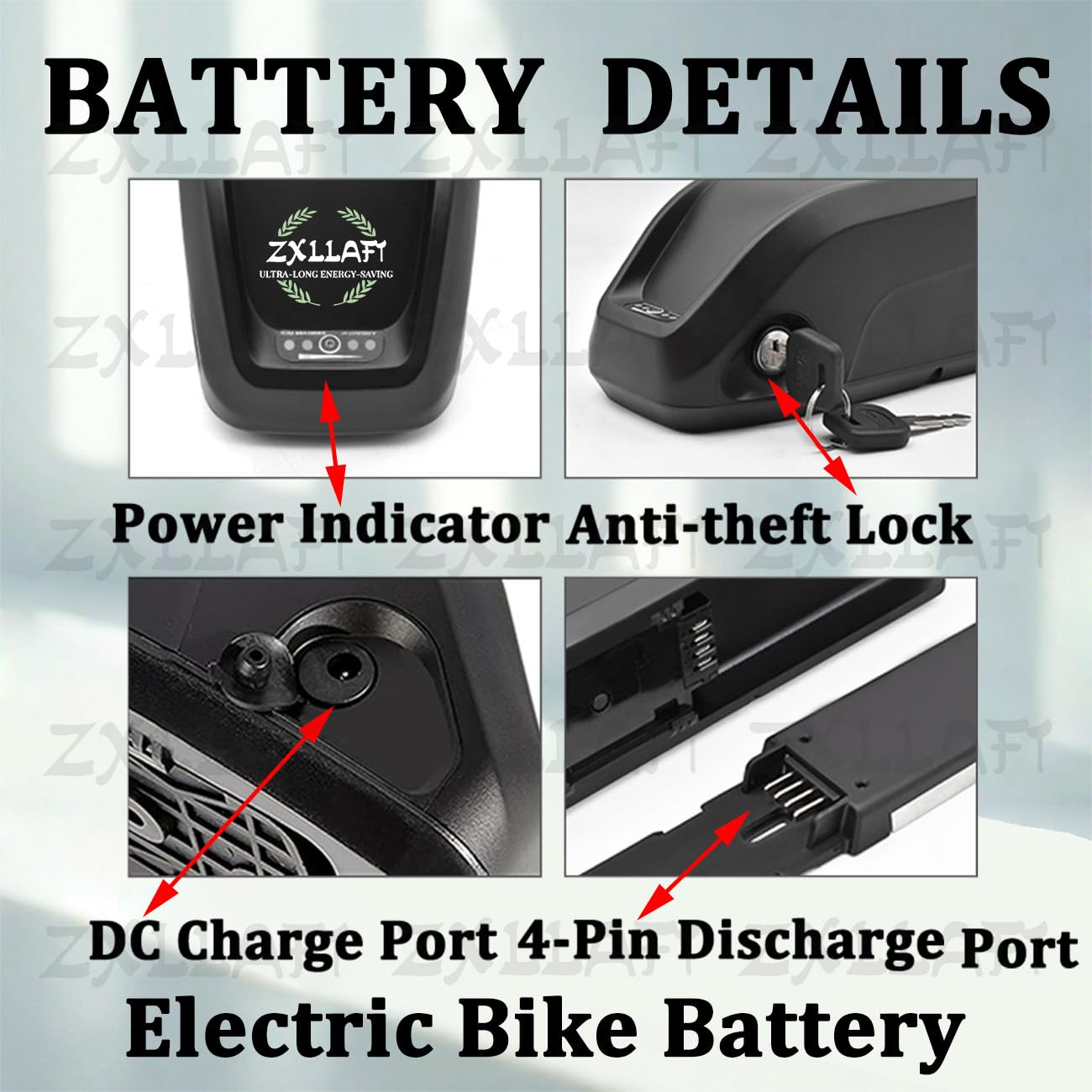 ZXLLAFT Batterie pour vélo électrique 36 V 13 Ah 15 Ah Batterie