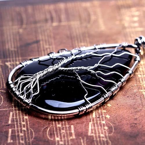 Miniatura 4 de Collar con colgante de lágrima de piedra preciosa verde natural de árbol de la vida envuelto en alambre de cristal curativo piedra de chakra,