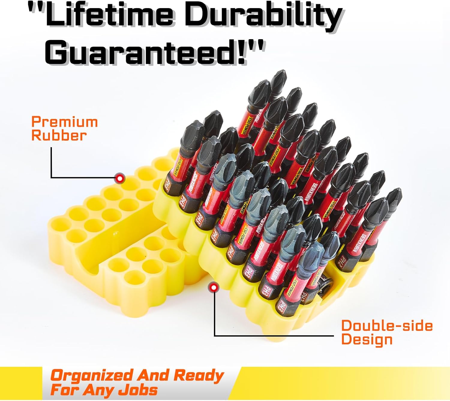 Geinxurn Impact Phillips Screwdriver Bits Set, 33 Pieces 1”Magnetic(PH1/PH2/PH3) S2 Steel Multi Cross Driver Bits and 1 Pc Bit Holder with Yellow Soft Base