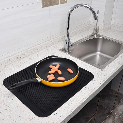 Miniatura 4 de Tapete de silicona extra grande resistente al calor de 18 x 16 pulgadas, tapete de secado de platos, estante para encimera de cocina, escurridor de