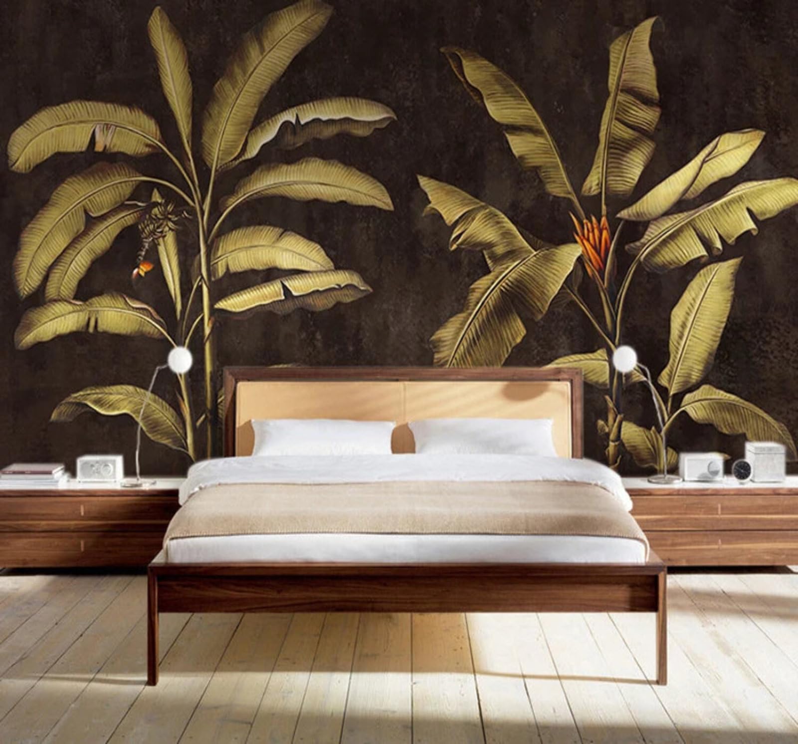 Xlming 400Cm×280Cm(B×H) Retro Three Dimensional Minimalist Tropical Banana Leaves 3D Wallpaper Silky Texture Home Study Office Grey Dining Room Sofa Bedroom Living Room Tv Backdrop-400Cm×280Cm