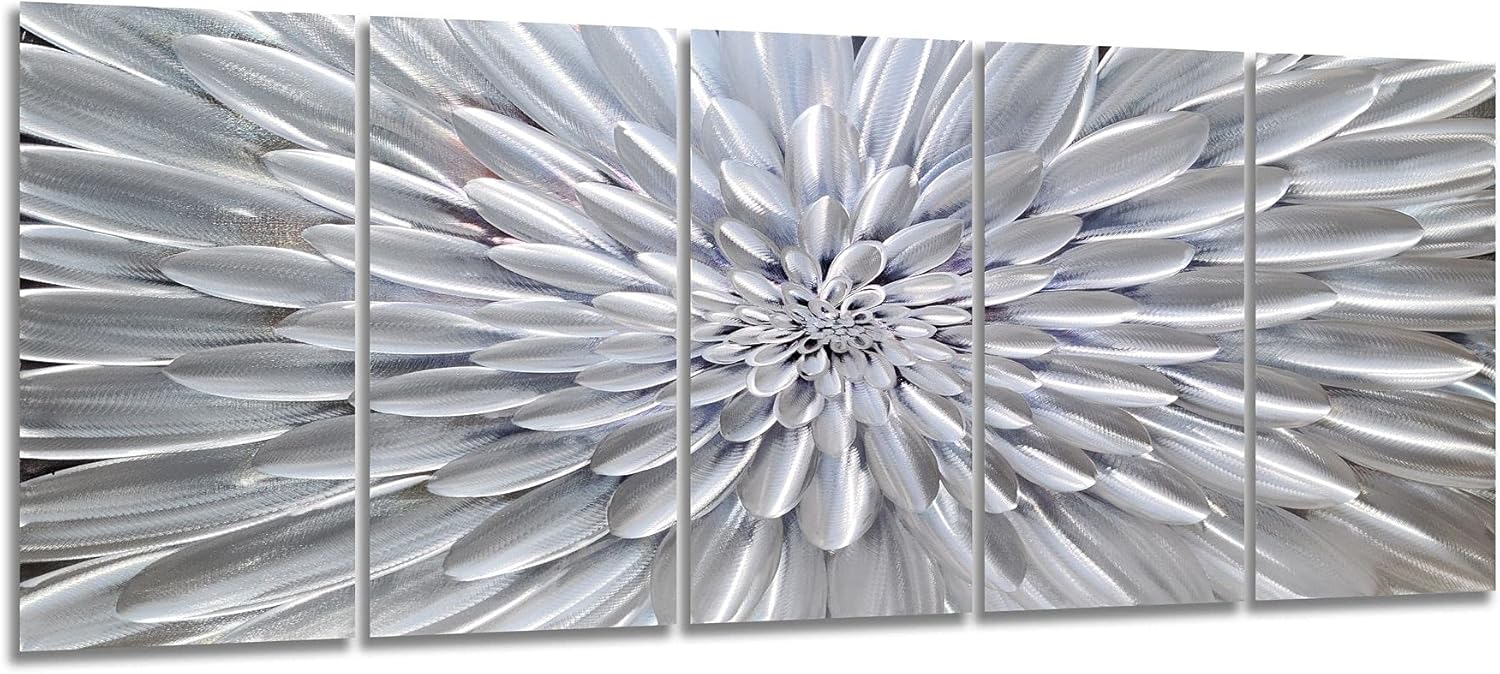 SYGALLERIER Metal Flower Wall Decor Hand Crafted Floral Artwork in 5 Pieces Modern Botanical Pictures on Aluminum 3D Art for Living Room Bedroom Bathroom Decoration