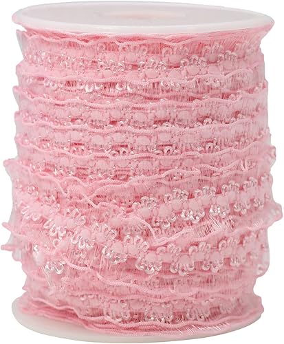Miniatura 2 de Cinta elástica con volantes de 25 yardas para coser de 34 pulgadas de organza elástica con ribete de encaje de ganchillo, banda elástica para la