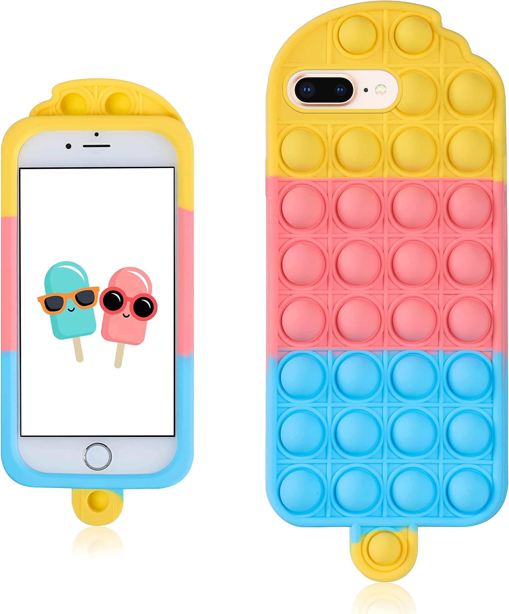 Trendy Fun for iPhone 6 Plus/6S Plus/7Plus/8 Plus Case,Silicone Cartoon Funny Cute Cool Fidget Unique Designer Fun Cover Cases for Boys Girls Women Rainbow Popsicle -for iPhone 6/6S/7/8 Plus 5.5"