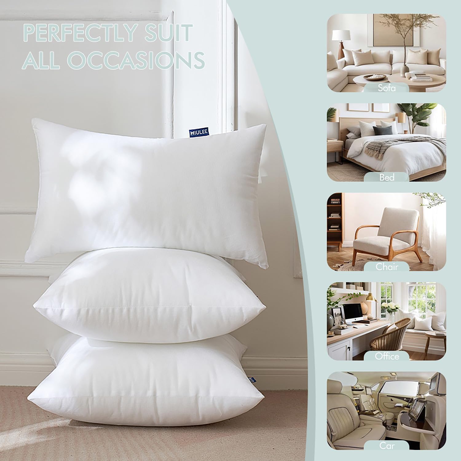 Size Small Color White MIULEE Standard Size Set of 2 Throw Pillow Inserts, Nowoven Decorative Pillow Inserts for Living Room