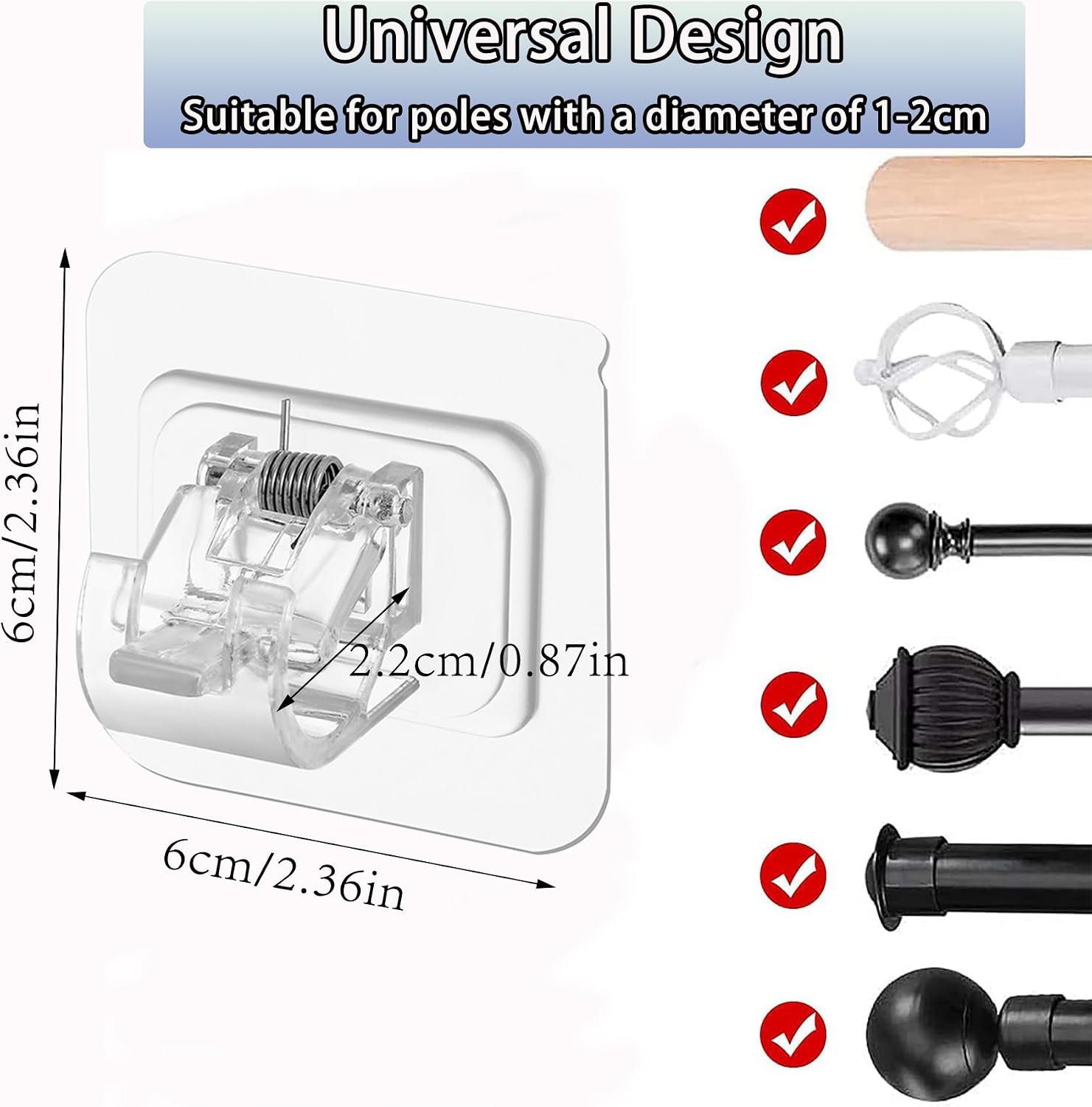 10 Pcs Self Adhesive Curtain Rod Brackets No Drill Nail Free Adjustable Curtain Hooks Curtain Pole Wall Mount Holders Towel Rod Hangers for Home Bathroom Kitchen Hotel