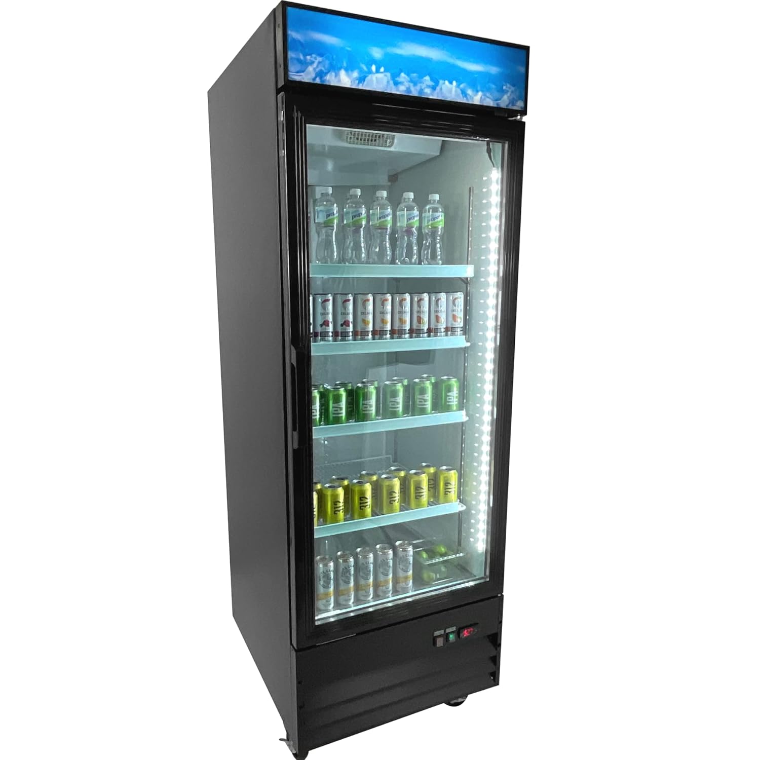 fse 28-1/4"W x 31-3/4"D x 81" H One Section Merchandiser Refrigerator with Single Swing Glass Door and LED Lighting, Black, 115v, MRFS-1D/B