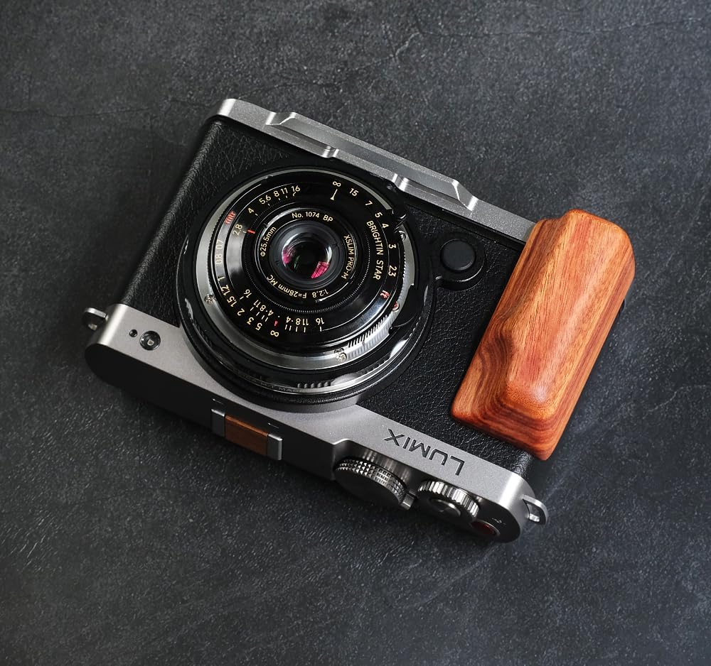 Wood L Handle Hand Grip + Aluminum Alloy Baseplate for lu Mix S9 Camera (Desert Iron + Sliver Base)