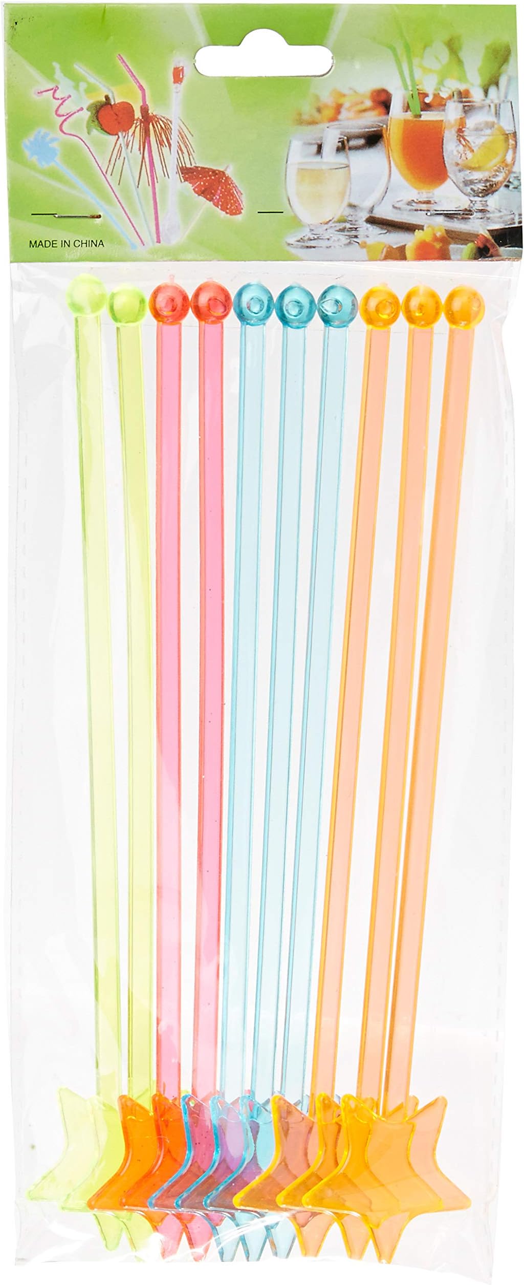 Multi Colour Neon Star Stirrers (Pack of 10) (Multicolour)