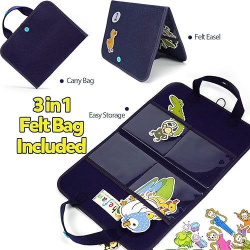 Vista 4 de CHEFAN Felt Board for Toddlers, Felt Pieces Storytelling Flannel Board with 5 Little Ducks, 5 Little Monkeys and 5 Green Speckled Frogs Stories for