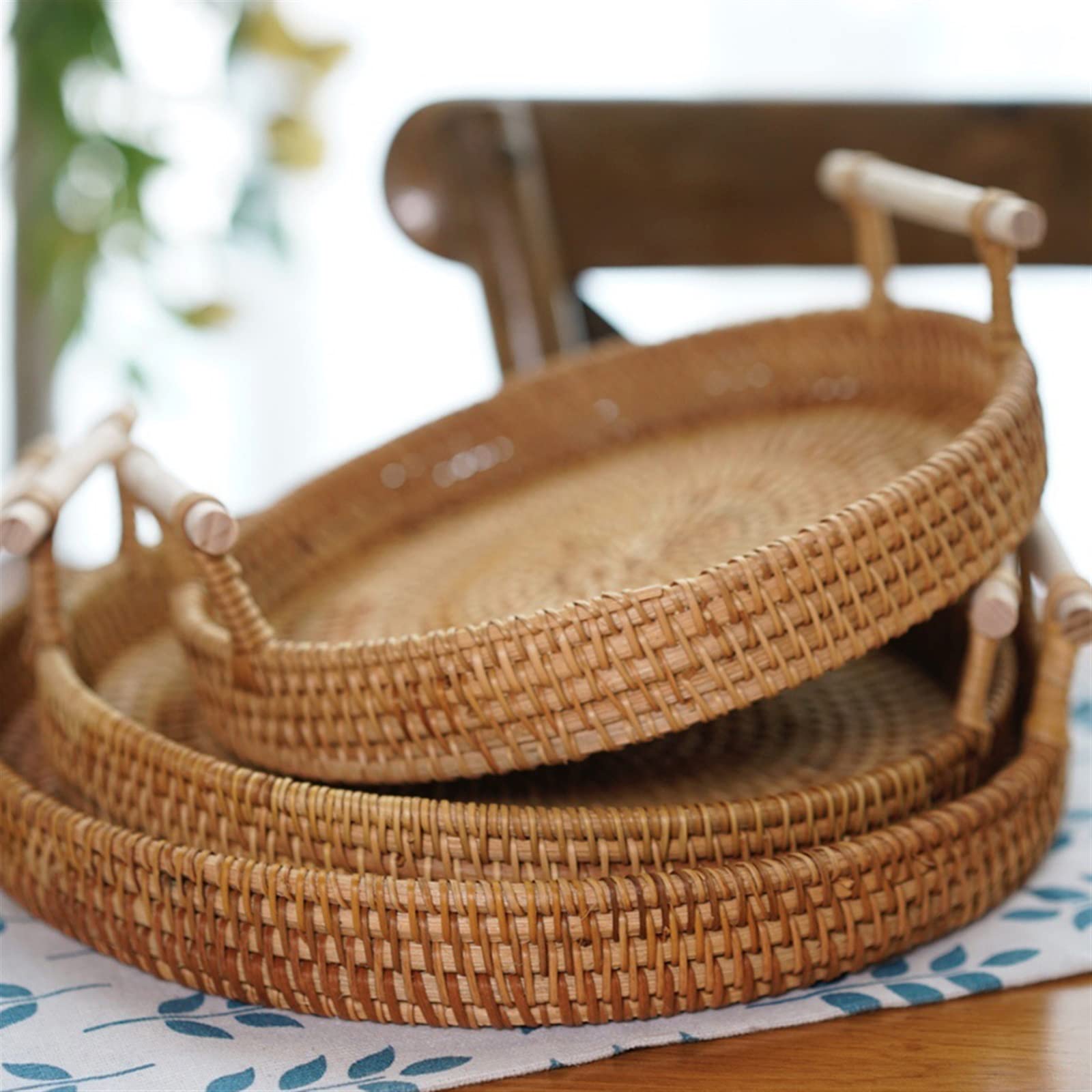 Panier de pique-nique, petit panier de pique-nique tressé à la main panier de rangement rond en rotin plateau de rangement pour pain, fruits, nourriture, petit déjeuner, panier de pique-nique panier