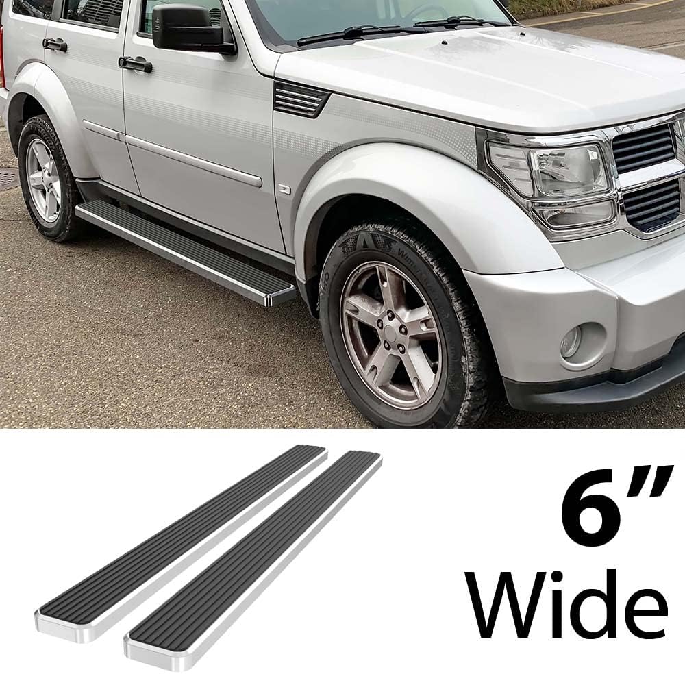 HD Ridez Running Board Side Step Bars 6" Silver Compatible with Dodge Nitro 2007-2012 (Side Steps Side Bars)