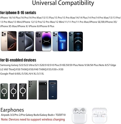 Miniatura 8 de Cargador inalámbrico, almohadilla de carga rápida HYDGYC de 15 W, compatible con iPhone 16 15 14 13 Pro XS 8 Series para S23 S22 S21 S20 S10 Note