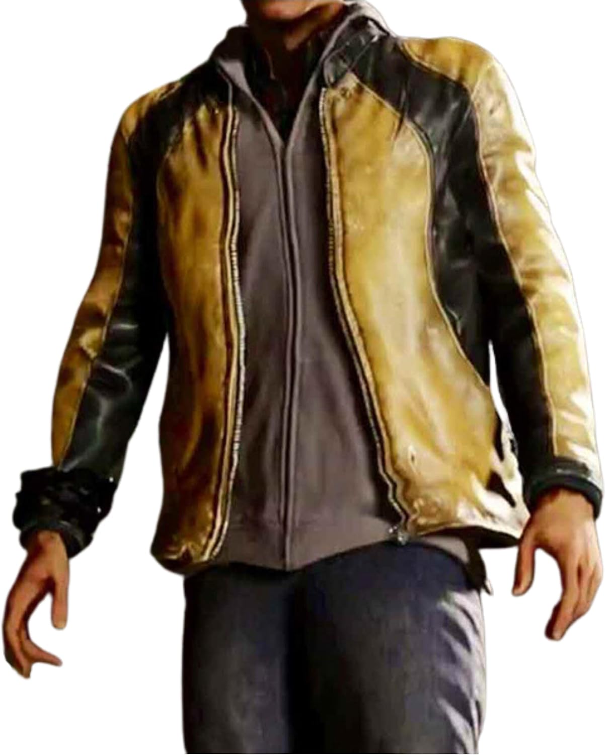 Mens Real Cole Sheepskin Outwear Classy Funky Cafe racer Biker Gaming Yellow Casual Leather Jacket