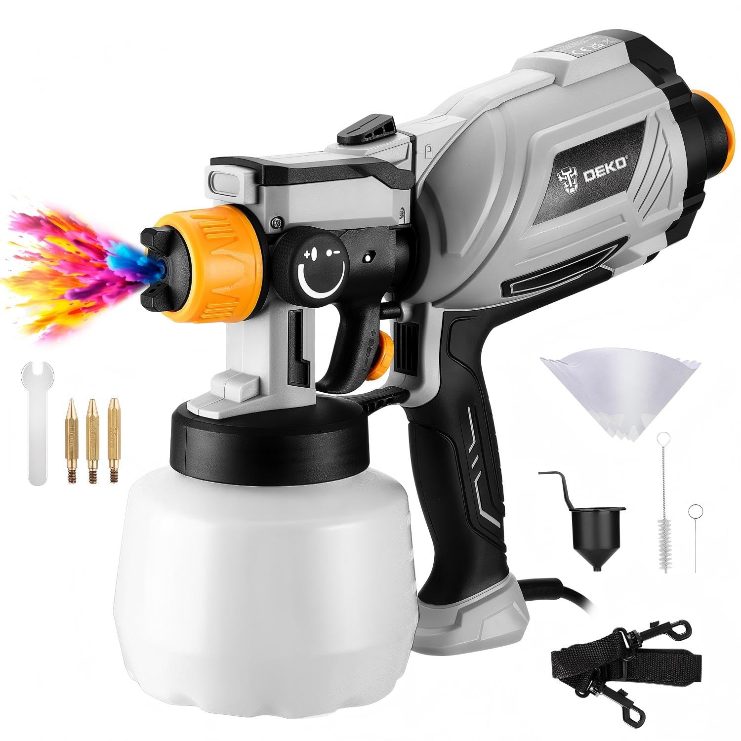 DEKO 1000W Electric HVLP Paint Sprayer, 4 Sizes Nozzles & 3 Adjustable Spray Patterns, Cleaning Kit, Spray Gun for Fences, Sheds, Walls, Ceilings, Cabinets, Furniture DIY Interior Exterior Painting