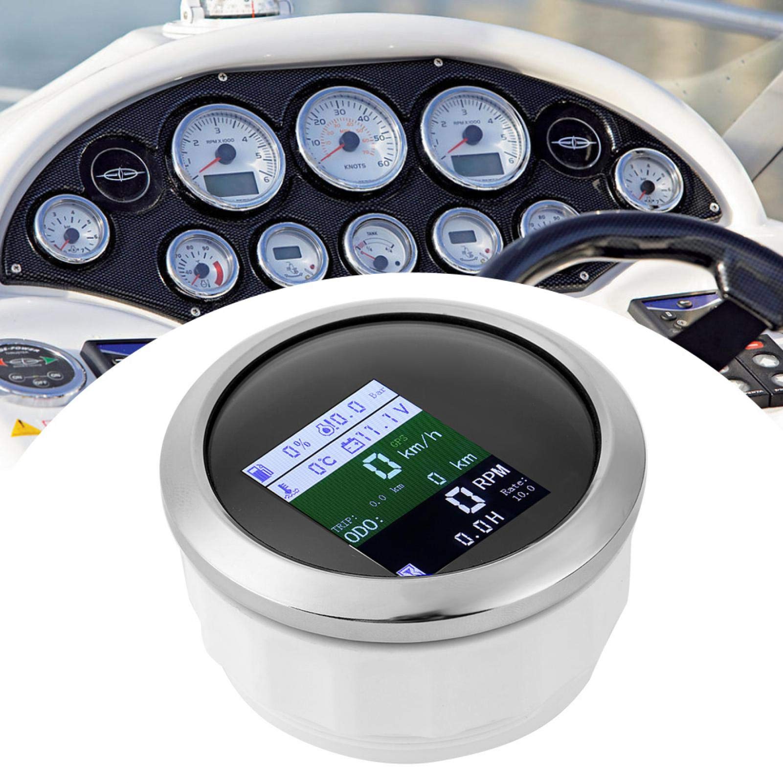 6-in-1 Multifunktions-GPS-Tachometer Drehzahlmesser Voltmeter ?ldruck Kraftstoffstand Wassertemperaturanzeige 9-32V 85mm(EU Standard-Schwarzes Zifferblatt)