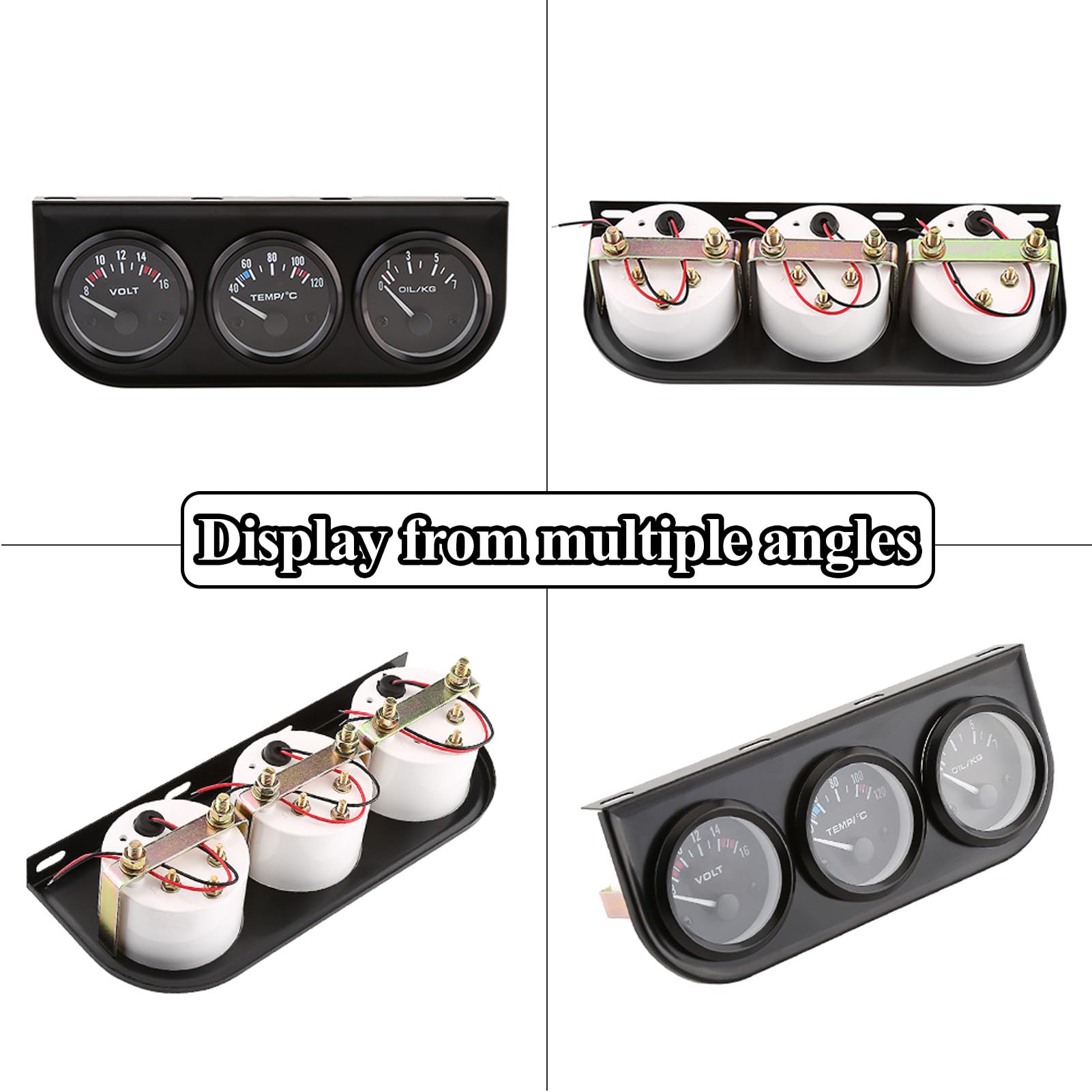 Jauge Triple de voiture, jauges Triple 52mm 3 en 1 voltmètre + jauge de température d'eau + indicateur de pression d'huile avec capteur pour camion de voiture