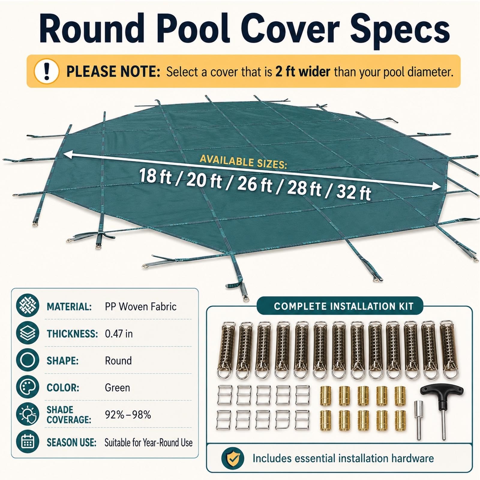Cubierta para Piscina Enterrada, Lona Protectora para Piscina