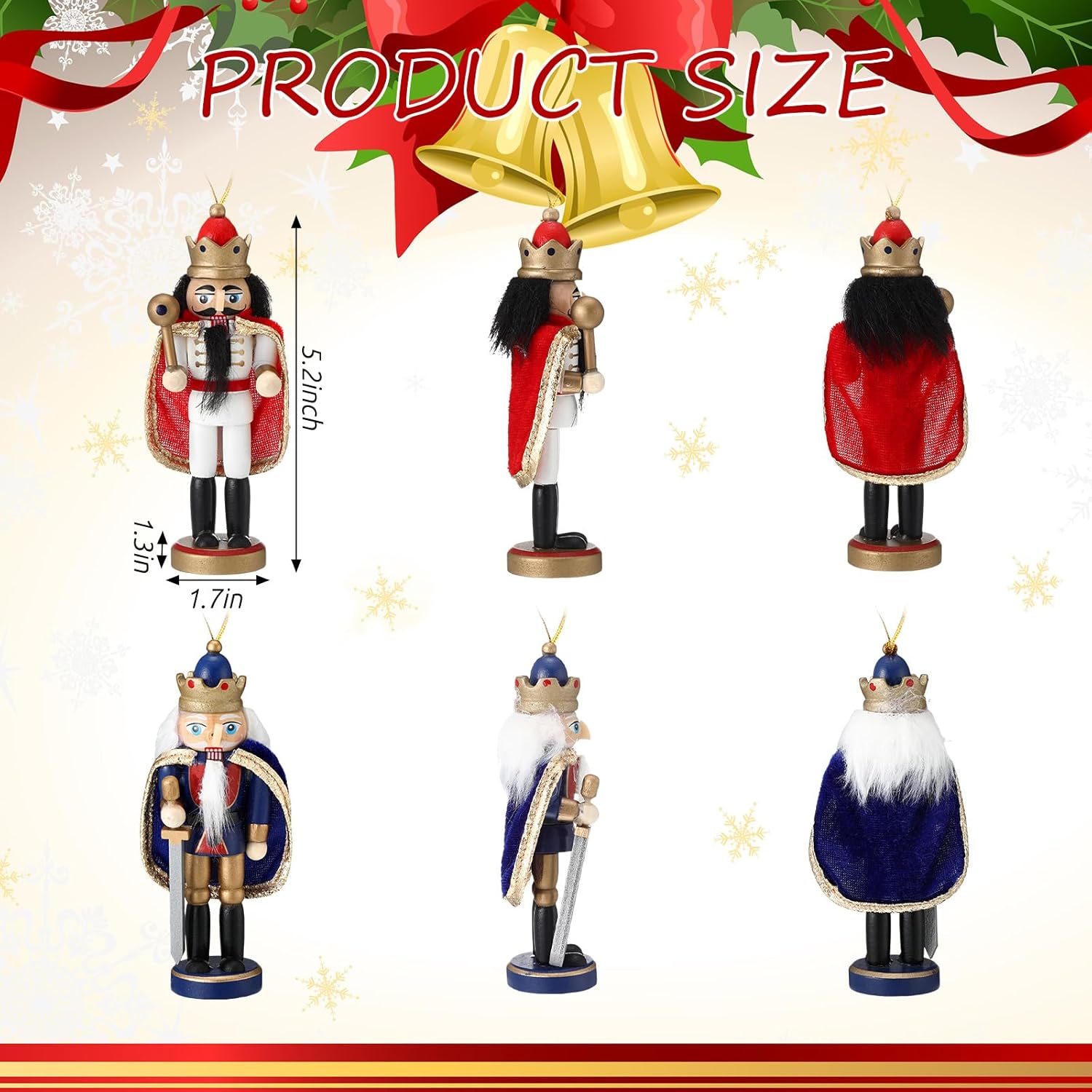 Jetec 10 Pcs Christmas Nutcracker Ornaments Wooden Hanging Decorations 5 Inch Tall Nutcracker Figures Christmas Decorations(Colorful King Style)