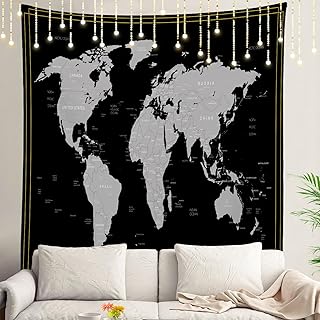 Shrahala Map Travel Wall Tapestry, World Wall Hanging Large Tapestry Decoration Polyester White Hem Around For Dorm Room Bedroom 78.7 X 90.6 In