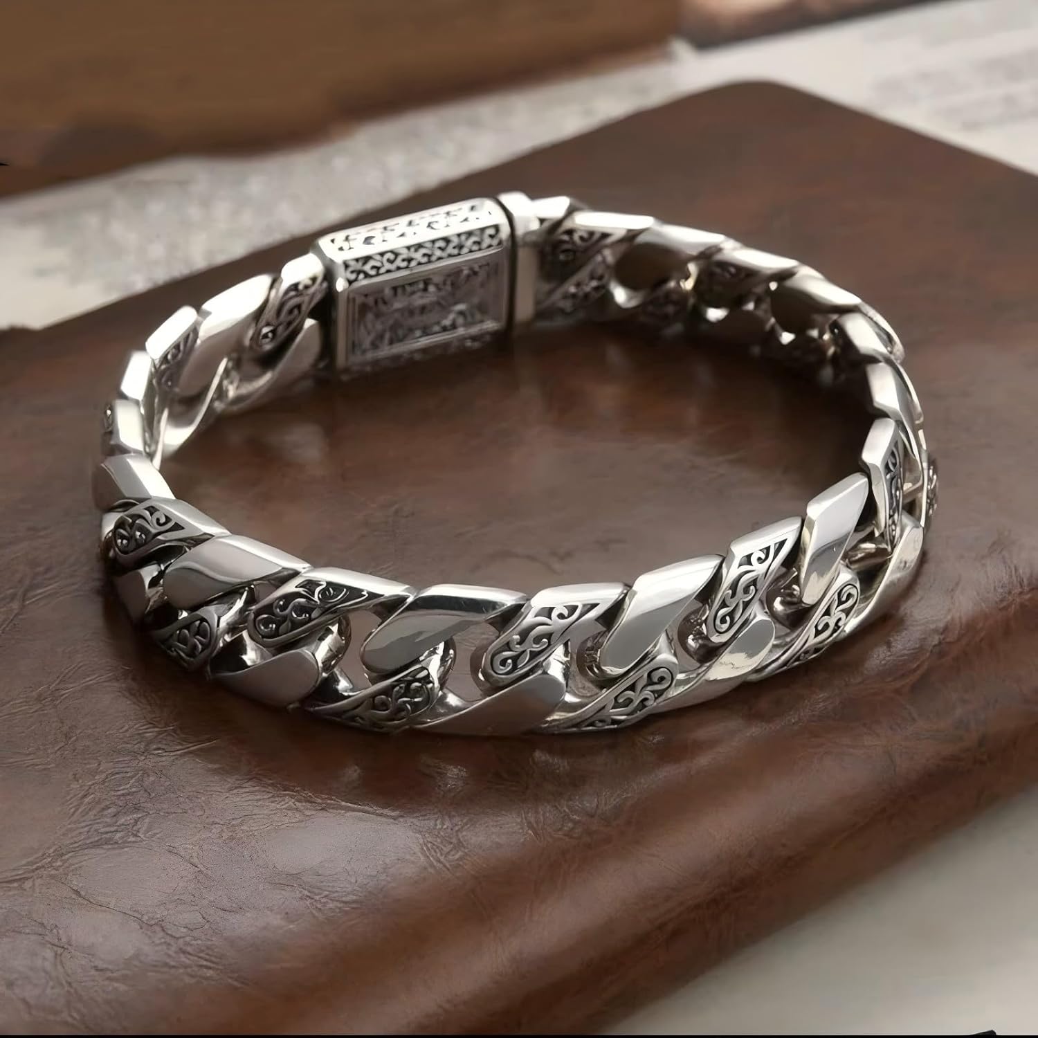 Italian Handmade Sterling Silver Mens Bracelets | Solid S925 Chain | Medieval Style | Gift for Dad, Boyfriend, Son, My Man | 8.6"