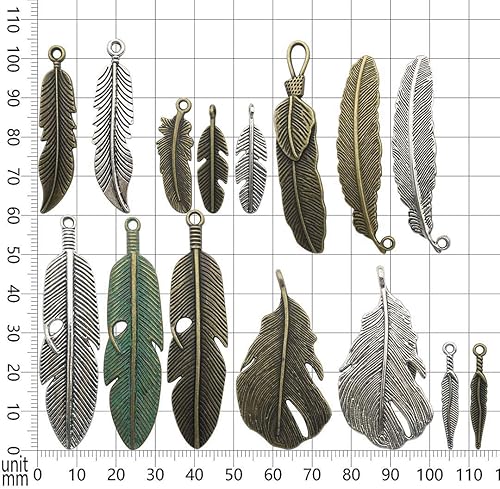 Miniatura 5 de Abalorios de pluma colección de abalorios, colgantes de metal suministros para collar y pulsera joyería fabricación X005, Plumas, HM017
