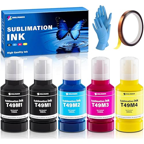 700ML T49M F170 F570 Sublimation Ink for Surecolor F170 F570 SC-170 SC-570 170 570 Sublimation Printer (T49M1 T49M2 T49M3 T49M4 Autofill/ICC-Free/Anti-UV/5-Pcaks)