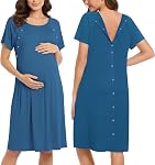 Ekouaer Femmes Soins infirmiers/livraison/Labor/Hôpital Nightdress Maternité à manches courtes Chemise avec bouton S-XXL