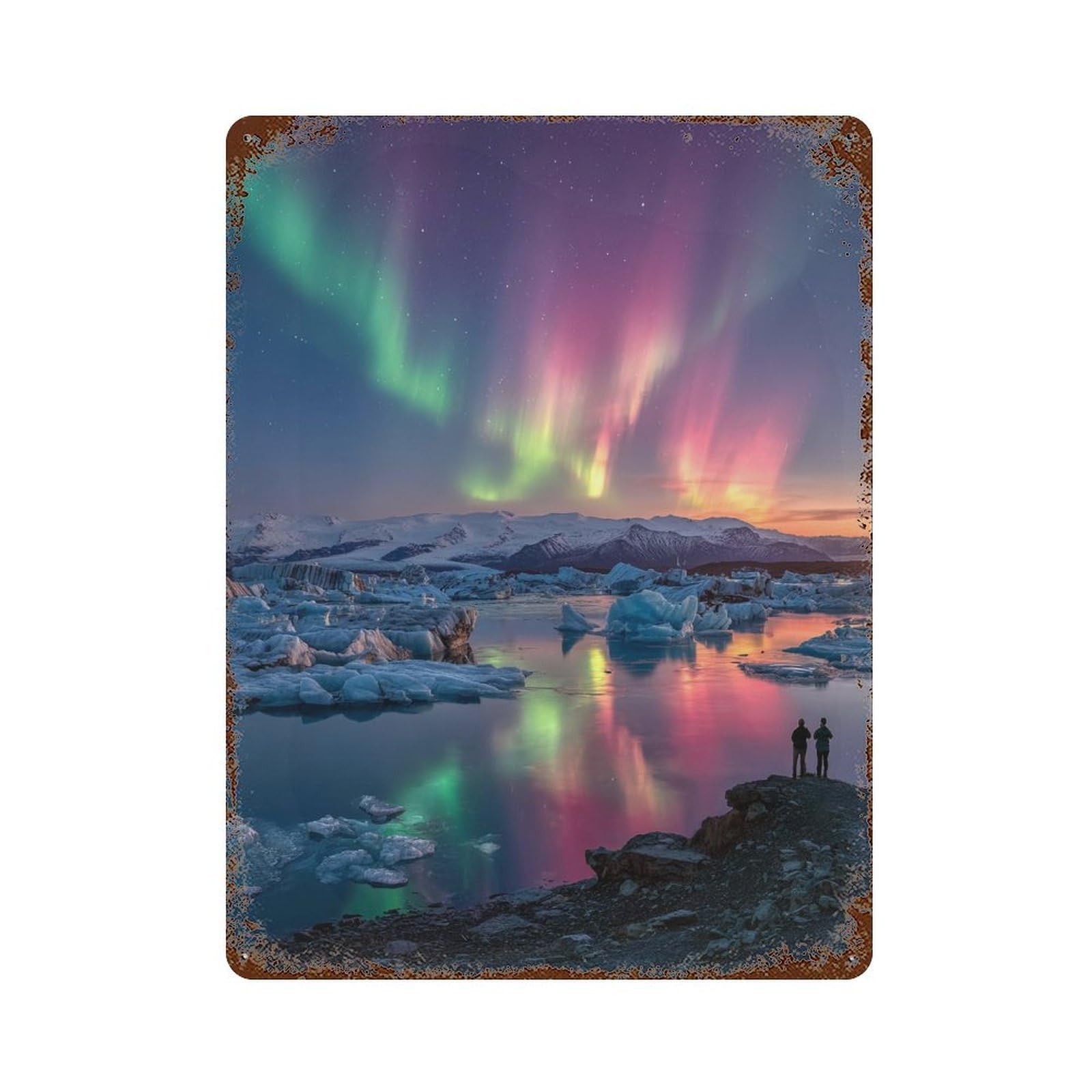 Aurora Borealis Reflections-18 Weathered Tin Sign 15.7"x11.8", Decorative Metal Wall Art for Garage, Bar And Workshop Decor