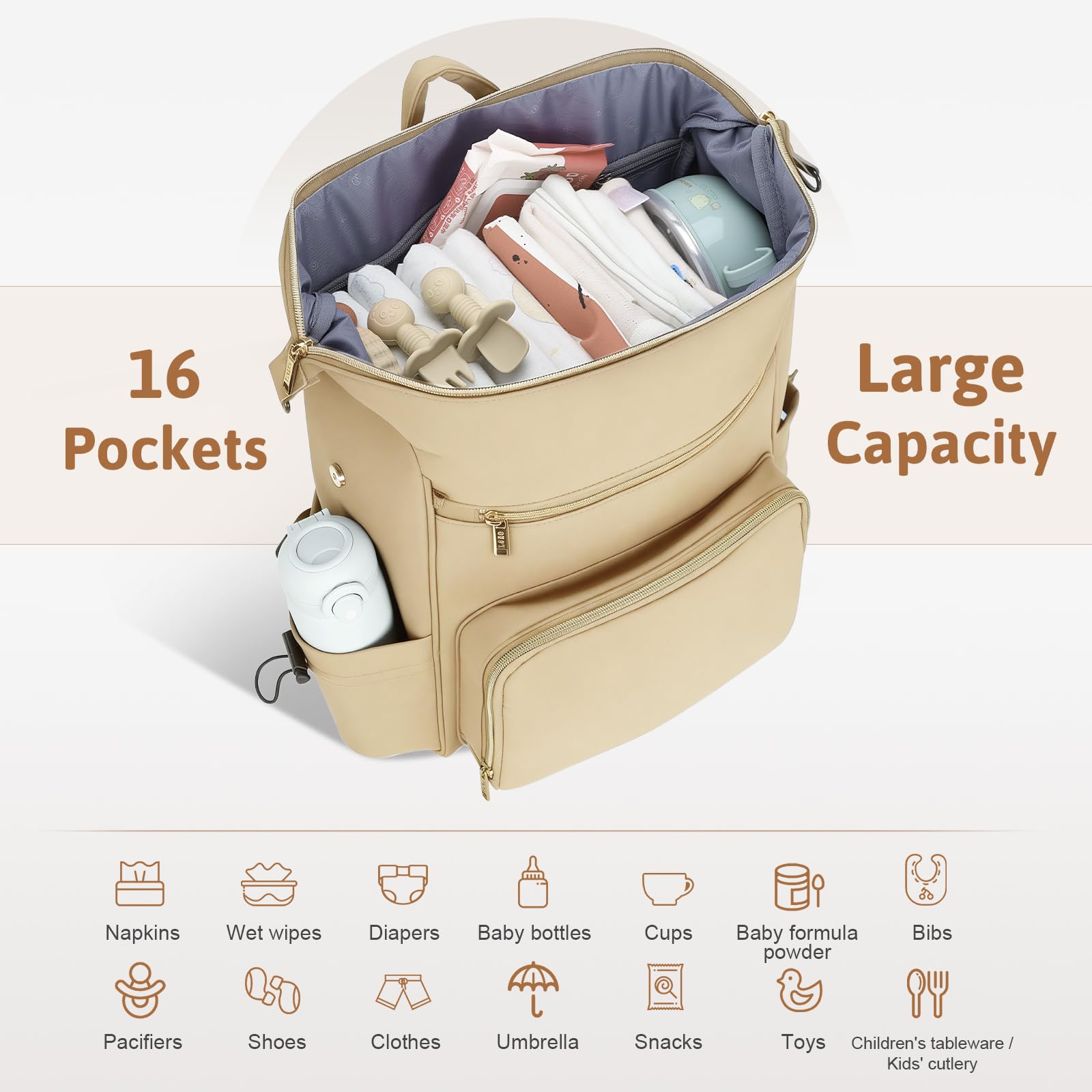 Lekesky Zaino fasciatoio grande, b-beige, Classico