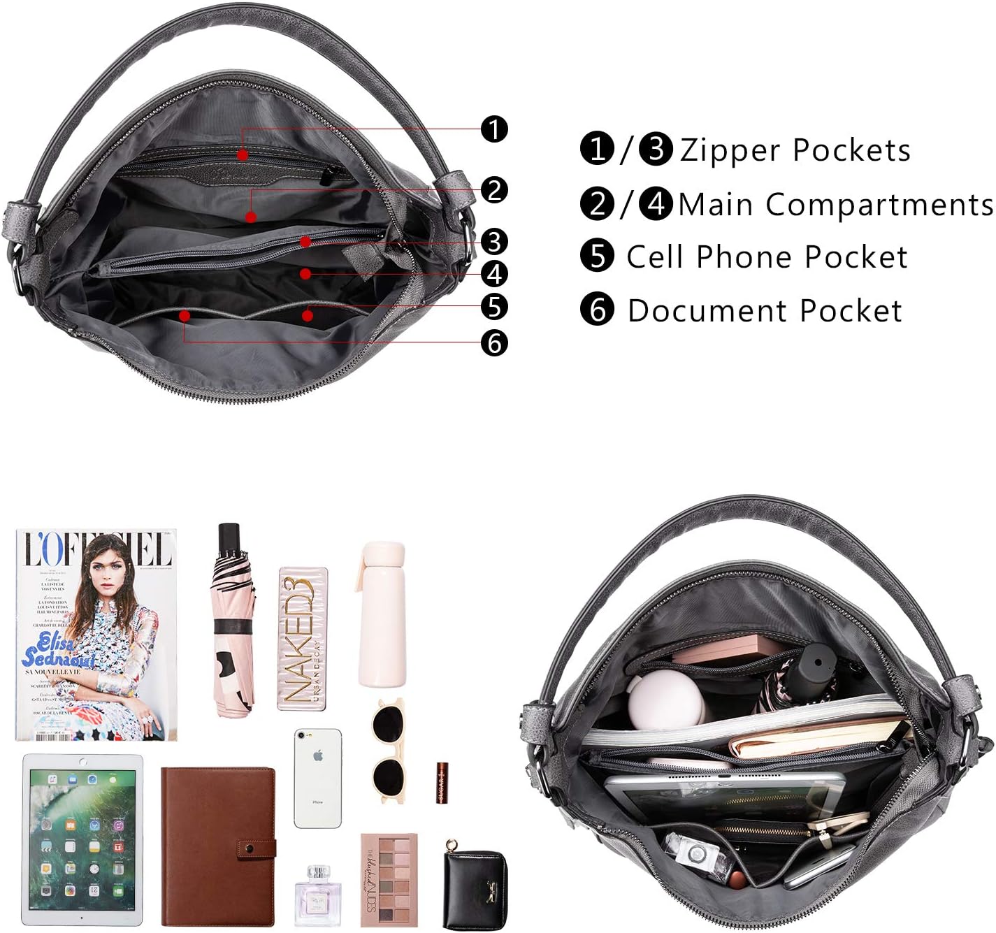 Realer Hobo Crossbody Bags for Women Designer Faux Leather Hobo Handbags Retro Large Size Shoulder Bag Bucket Purse