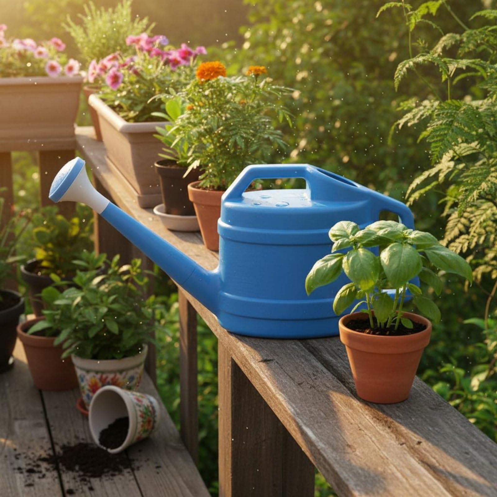 Qianly Gießkanne Langer Auslauf Plastik-Gießkanne große Kapazität Blumengießkanne für Hobbygärtner, Balkon, Zimmerpflanzen, Garten, Grün, 10L