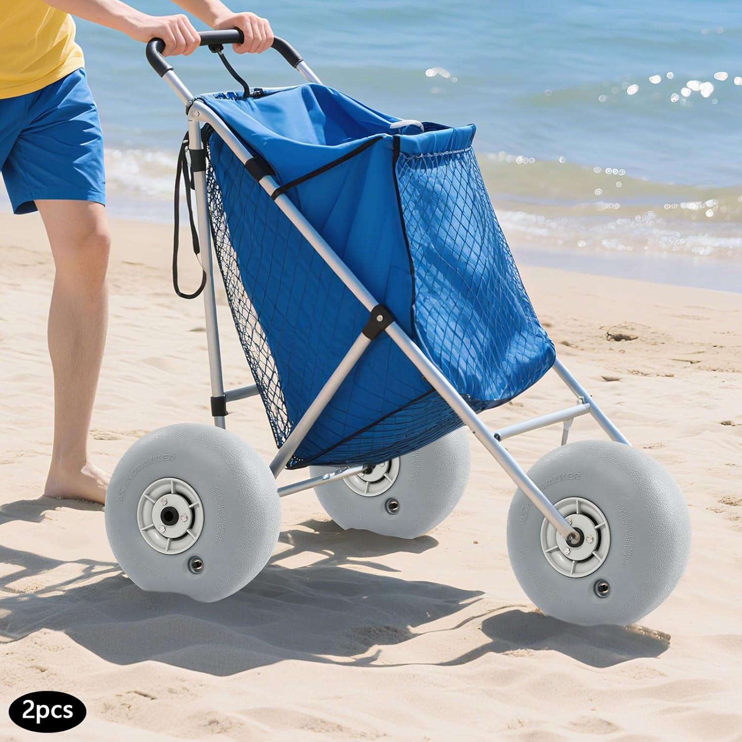 12 Inch Beach Balloon Wheel, 2 Pack Beach Sand Tires with Stainless Steel Screws, Portable Big Sand Wheels for Axle with 0.79" Diameter- Ideal for Garden Carts, Beach Carts, Kayak Carts (Silver Grey)