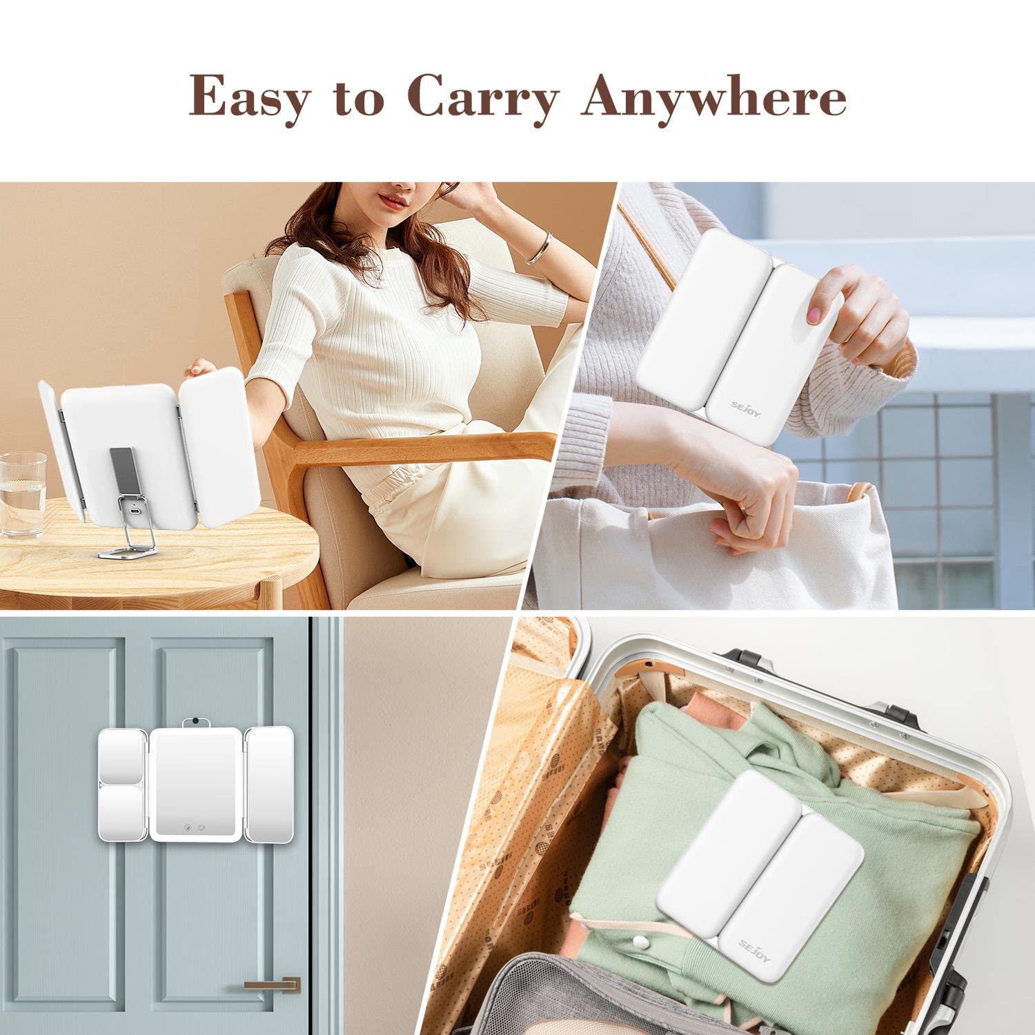 Specchio Trucco Con Luci, portatile illuminato da viaggio, specchio ingranditore 1X/3X/7X con luci, specchio da vanità a tre colori, luminosità regolabile, ricaricabile, per tavolo, bagno