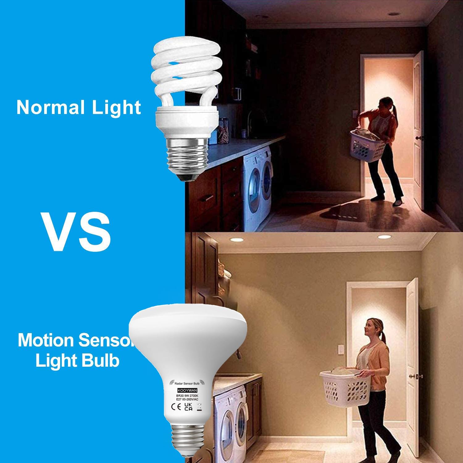 Lampadina a LED con sensore di movimento, luce bianca calda E27 9W Sensore di scarsa crepuscolare Bianco caldo 2700K Auto On/Off lampadine per Veranda Giardino Porta d'ingresso Corridoio, 2 Pezzis