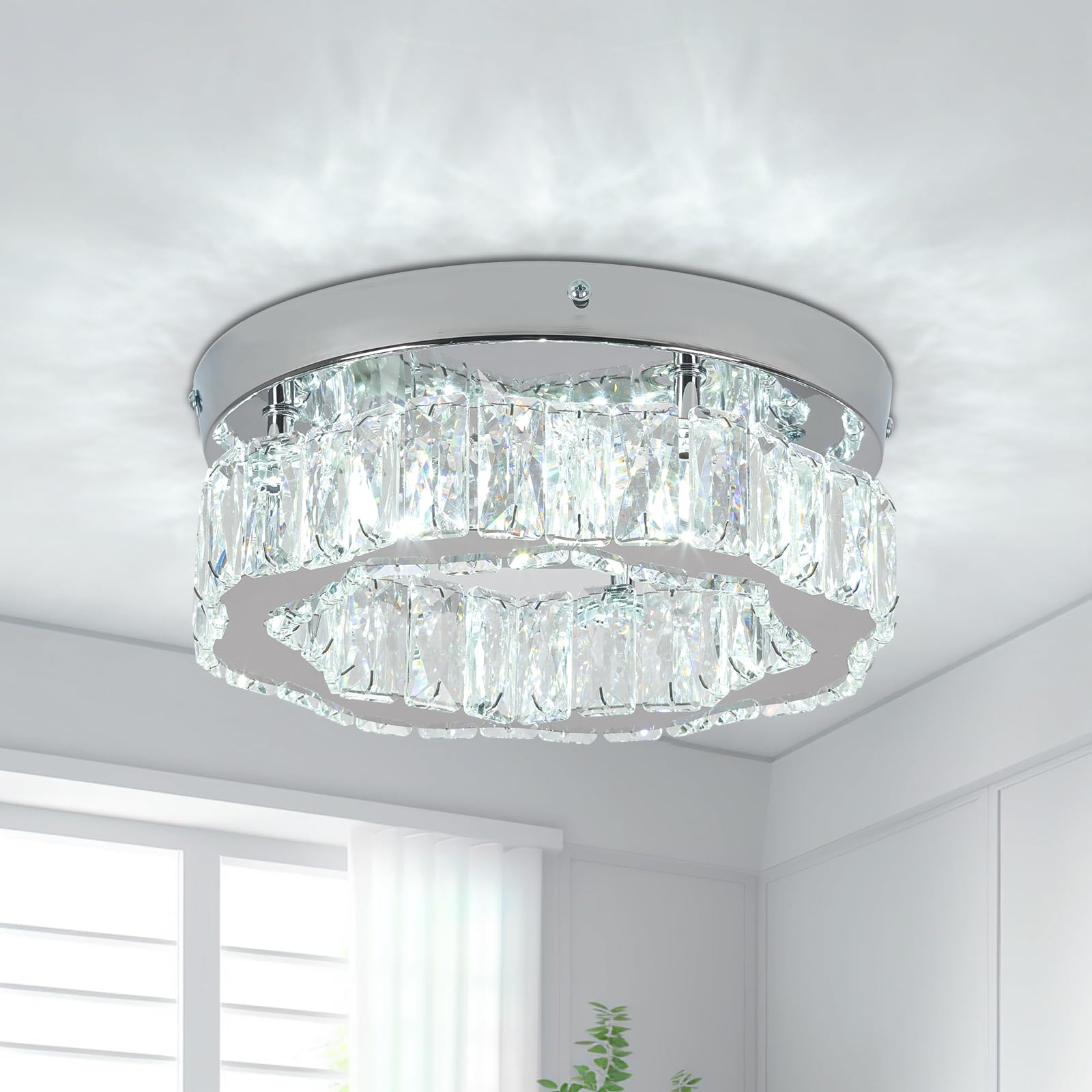 xychfantligh Modern Crystal Flush Mount Ceiling Light, Single Tier Cloud Design, Cool White LED Ceiling Lamp, Stainless Steel & Crystal, Non-Dimmable, 26.5cm for Bedroom Living Room Hallway — image 1