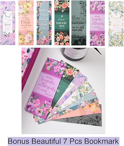 Miniatura 6 de Funda para la Biblia para hombre con 7 marcadores de papel, piel sintética, con bolsillos y cremallera para Biblia de estudio estándar y grande,