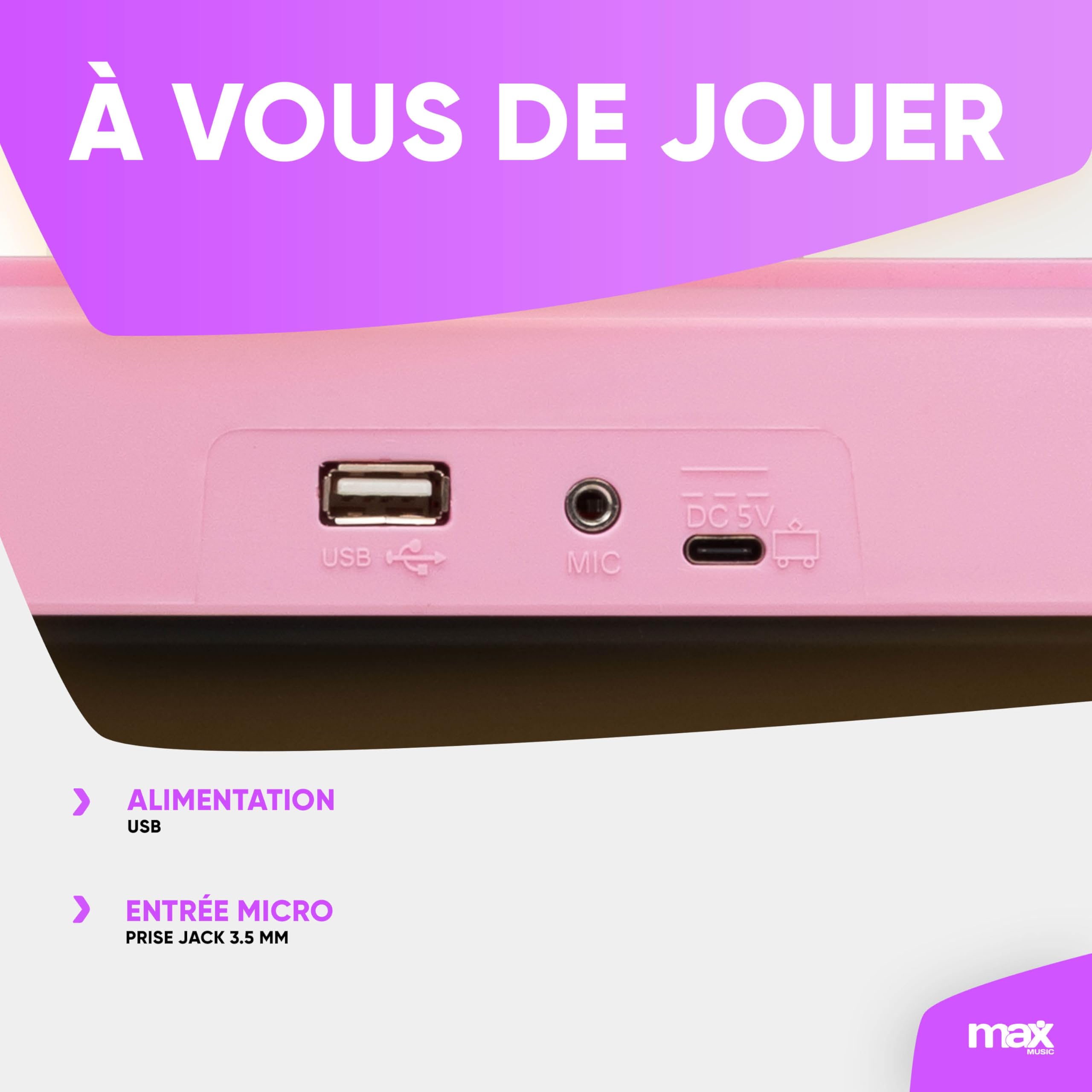 Pack MAX KD61P - Clavier/Piano 61 Touches avec Support | Piano Électronique Portable Débutant - Rose