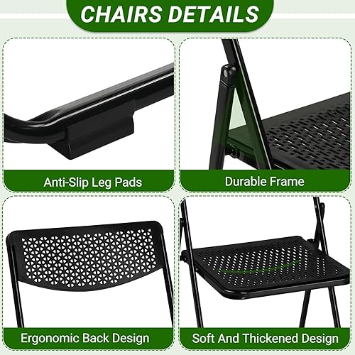 Miniatura 7 de Paquete de 4 sillas plegables de plástico, sillas de convención de diseño de plegado rápido para exteriores con almohadillas antideslizantes para