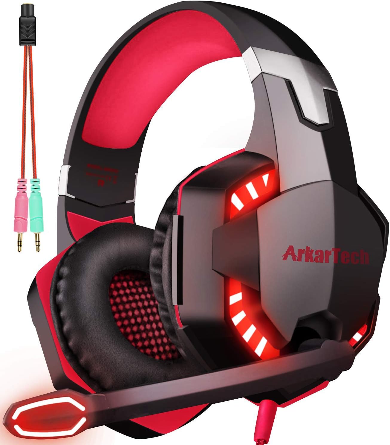 ARKARTECH G2000 ゲーミング ヘッドセット ヘッドホン ヘッドフォン マイク付き ゲーム用 PC パソコン 対応 プレゼント 女性 男性 子供 兼用 レッド