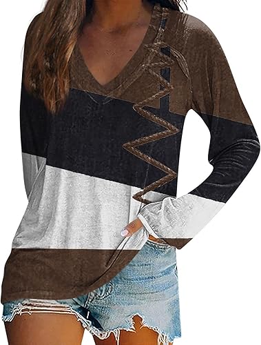 Camisetas de manga larga para mujer, con cuello en V, teñido anudado, básicas, holgadas, a la moda, tallas grandes, blusas elegantes