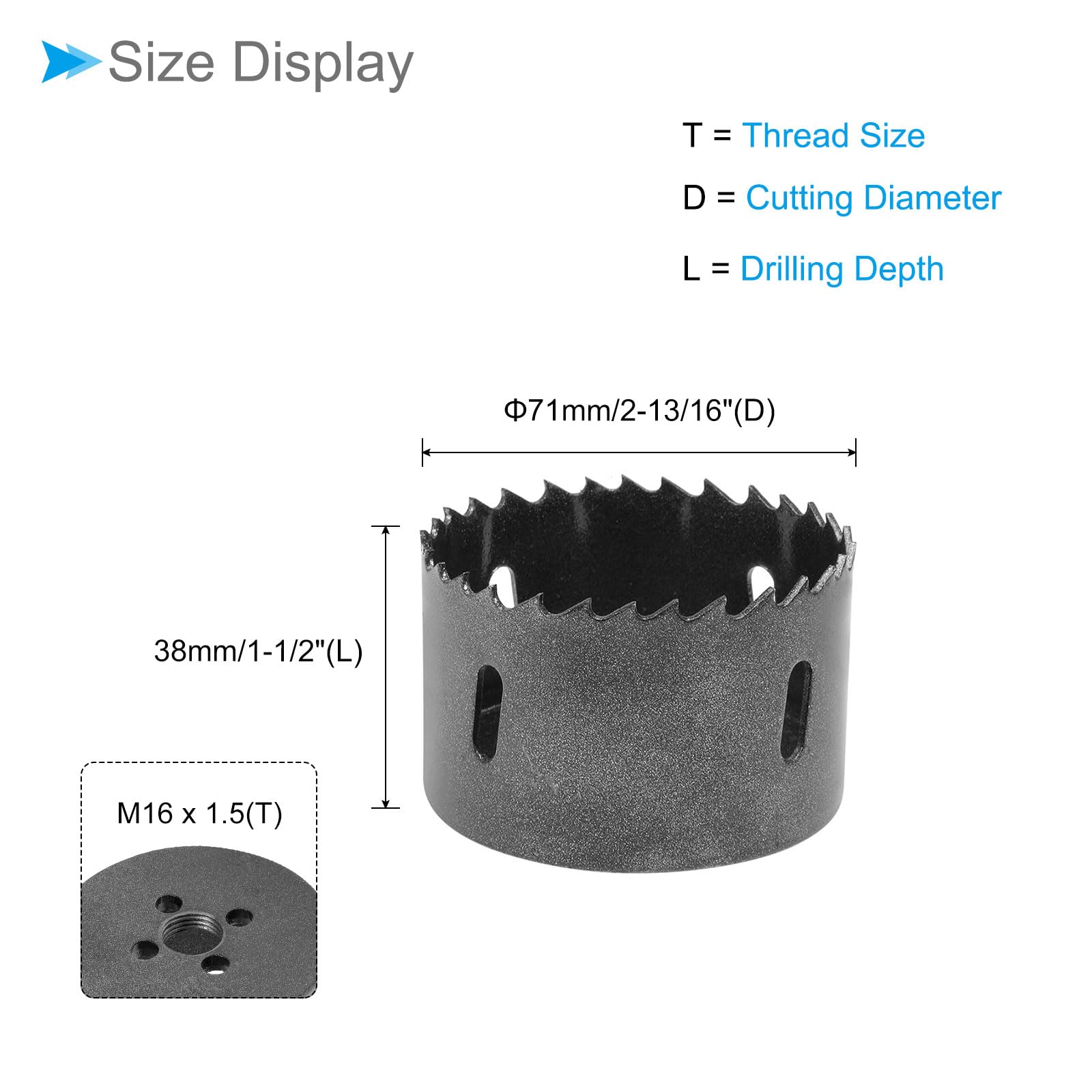 CoCud Bi-Metal Hole Saw, 71mm 2-13/16 Inch Dia Hole Saw, High Speed Steel Cutter - (Applications: for Wood Brass Zinc), 1-Pieces - Image 2